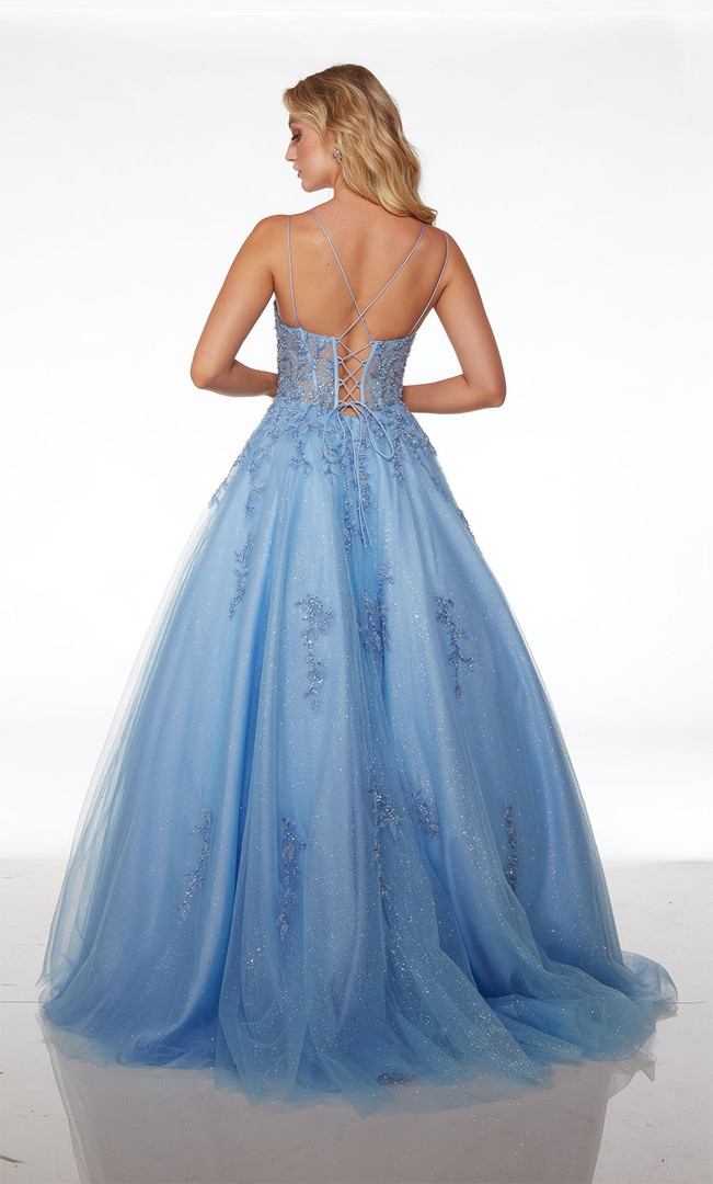 Alyce Paris 61633 Glitter Tulle Plunging Neck Long Dress