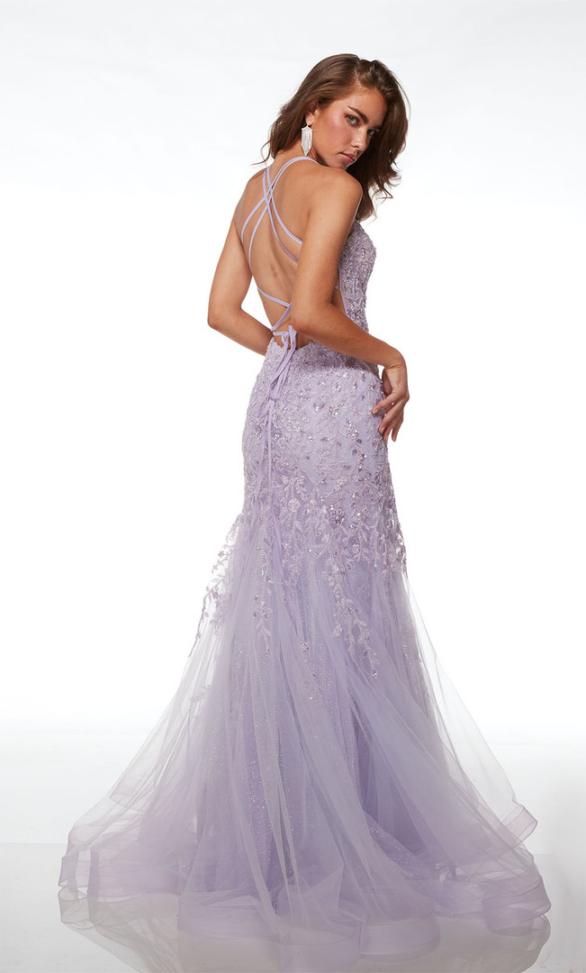 Alyce Paris 61640 Beaded Glitter Tulle Plunging Neck Dress