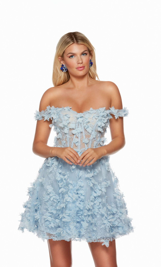 Alyce Paris 3172 Tulle Lace Off Shoulder A-line Short Dress