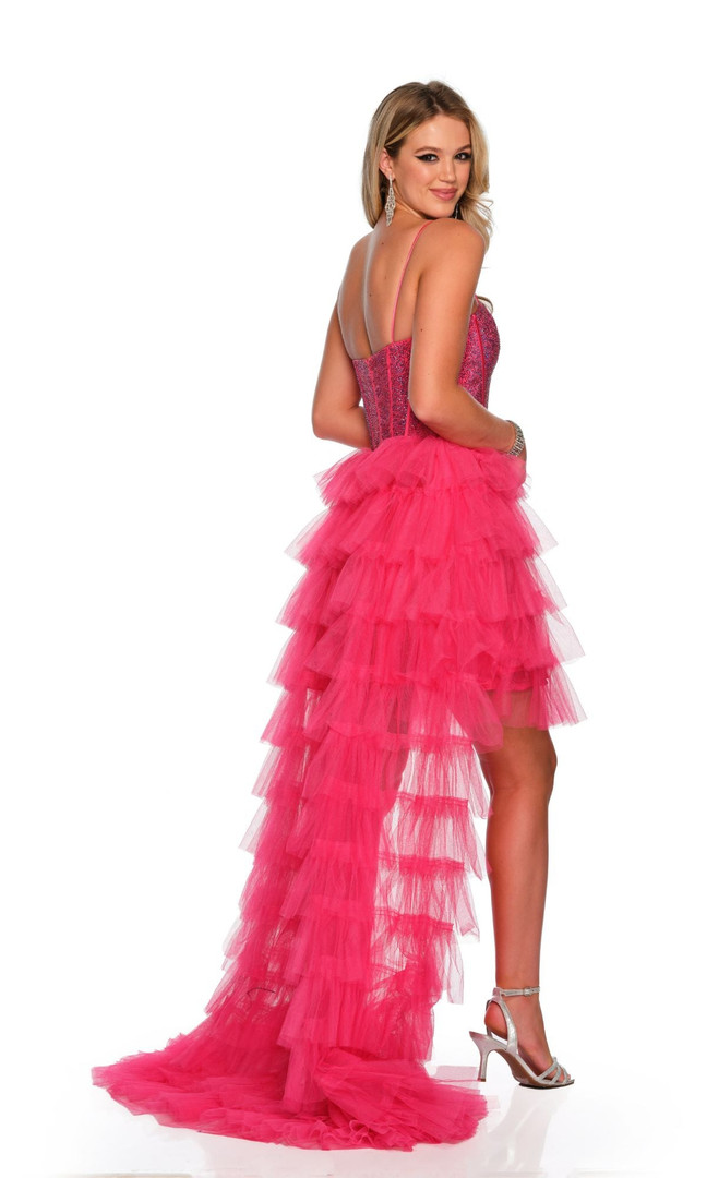 Dave and Johnny 11174 Ruffle Sleeveless High Low Dress