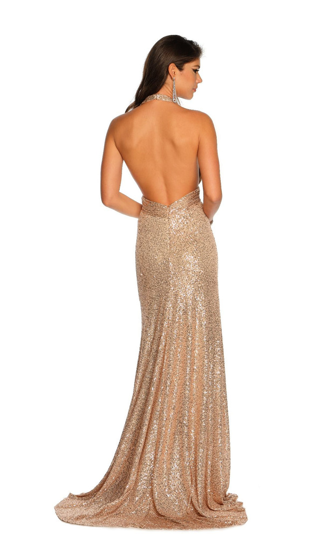 Dave and Johnny 11351 Low V-neck Sequin Halter Neck Dress