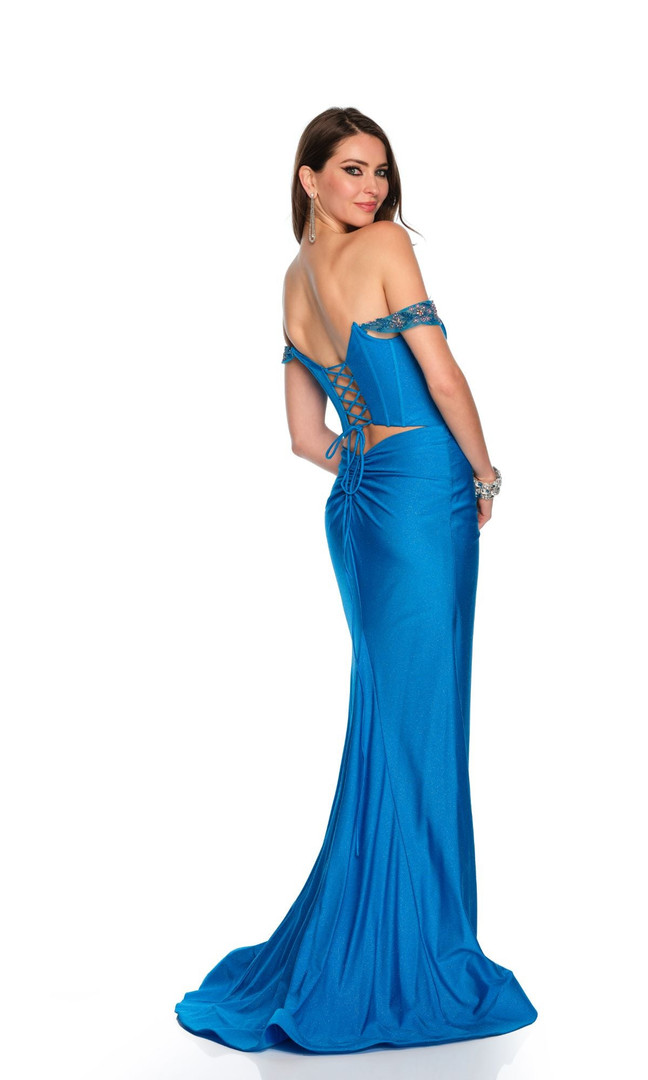 Dave and Johnny 11390 Off Shoulder Side Slit Long Dress