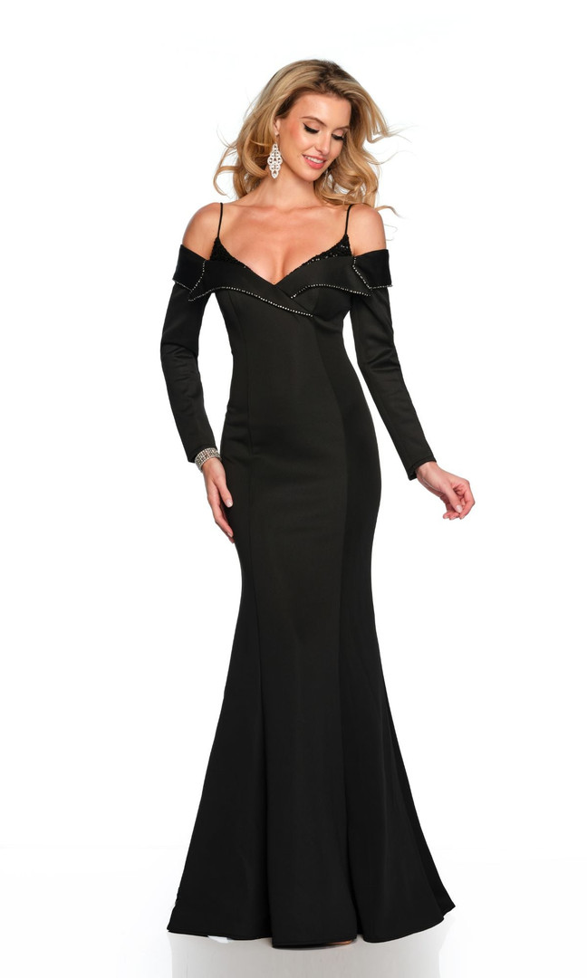 Dave and Johnny 11434 Long Sleeves V-neck Long Fitted Dress
