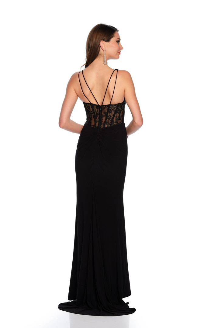 Dave and Johnny 11450 V-neck Sheer Lace Bodice Long Dress