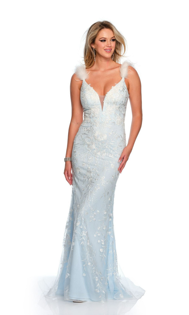 Dave and Johnny 11459 Lace Embroidered Feather Straps Dress