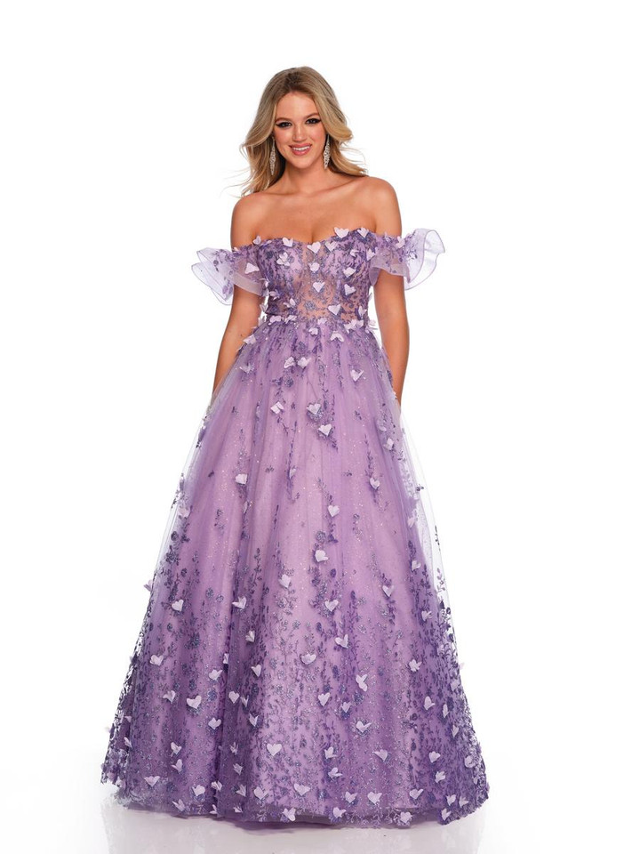 Dave and Johnny 11607 Off Shoulder Sheer Long Ball Gown