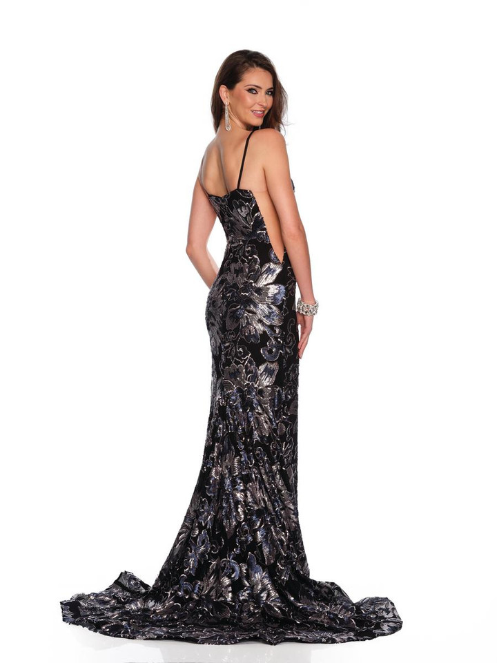 Dave & Johnny 11609 Low V-neck Sheer Illusion Sides Dress