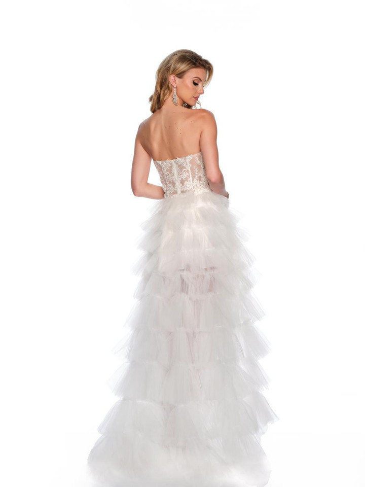 Dave and Johnny 11651 High Low Ruffle Lace Embroidered Dress