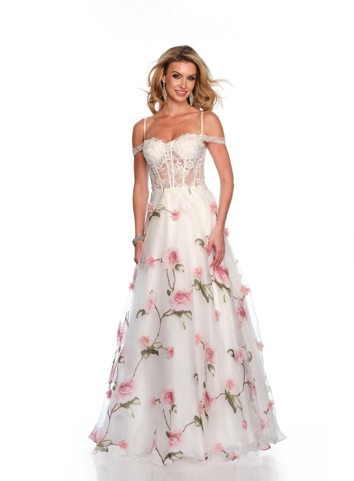 Dave and Johnny 11656 Sweetheart Neckline Floral Print Dress