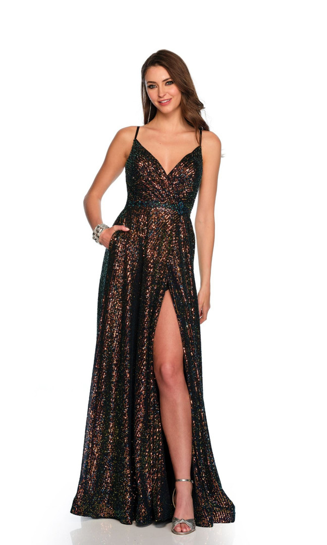 Dave & Johnny 11278 Sequin V-neckline Sleeveless Long Dress