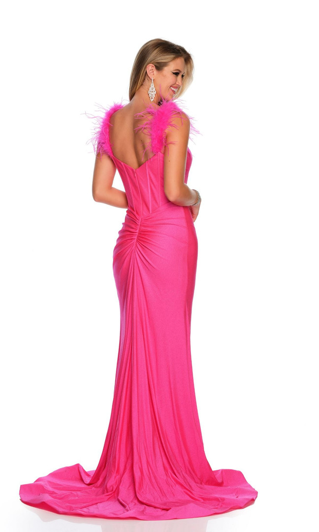 Dave and Johnny 11392 V-neck Feather Straps Prom Dress