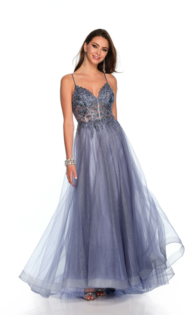 Dave and Johnny 11519 Sheer Embellished Glitter Tulle Dress