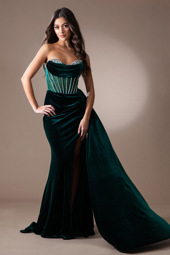 Amelia Couture 5051 Velvet Embellishments Strapless Dress