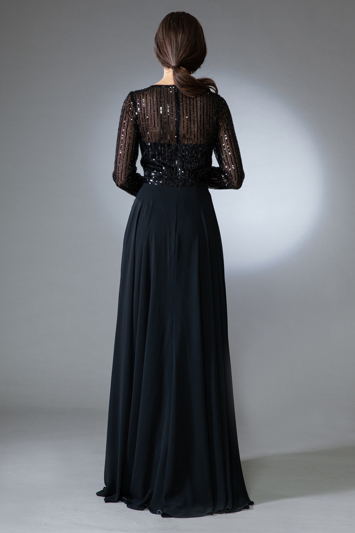 Amelia Couture 7036 Chiffon Embellishments Long Sleeve Dress