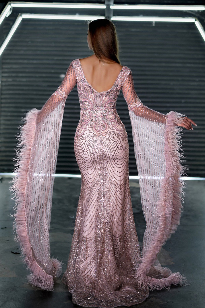 Portia and Scarlett PS24938E Long Sleeve V-neck Long Dress