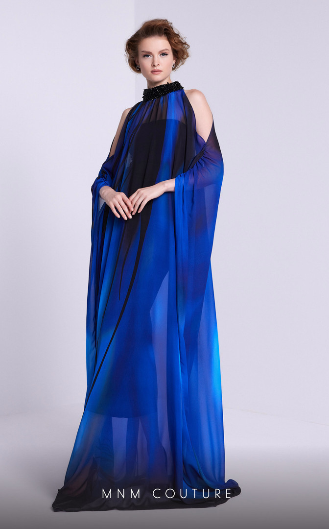 MNM Couture NA0101 High Neckline Floor Length Dress