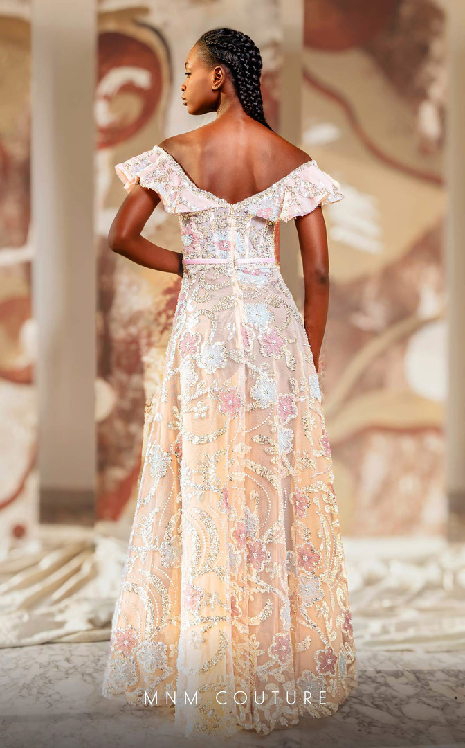 MNM Couture K4162 Off Shoulder Short Sleeves Long Dress