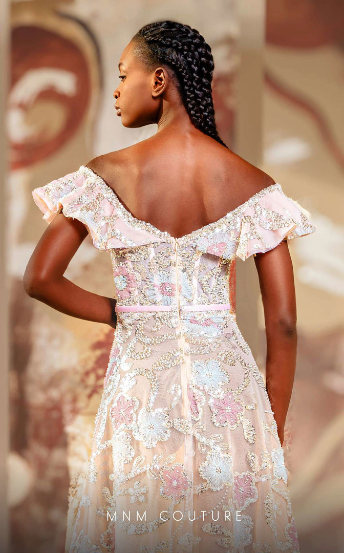 MNM Couture K4162 Off Shoulder Short Sleeves Long Dress