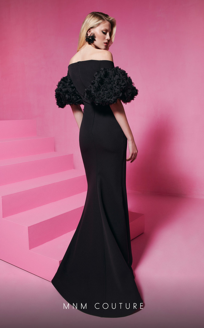 MNM Couture F02824 Illusion V-neck Floral Sleeve Dress
