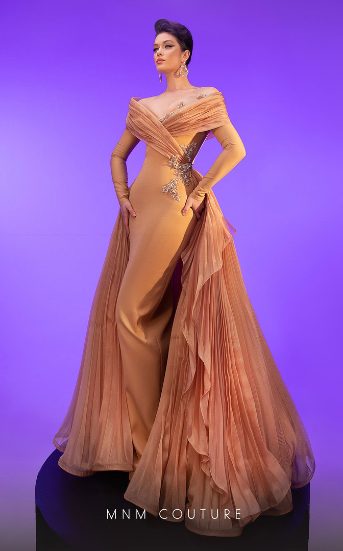 MNM Couture F02800 V-neckline Long Sleeves Fitted Dress