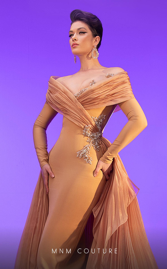 MNM Couture F02800 V-neckline Long Sleeves Fitted Dress