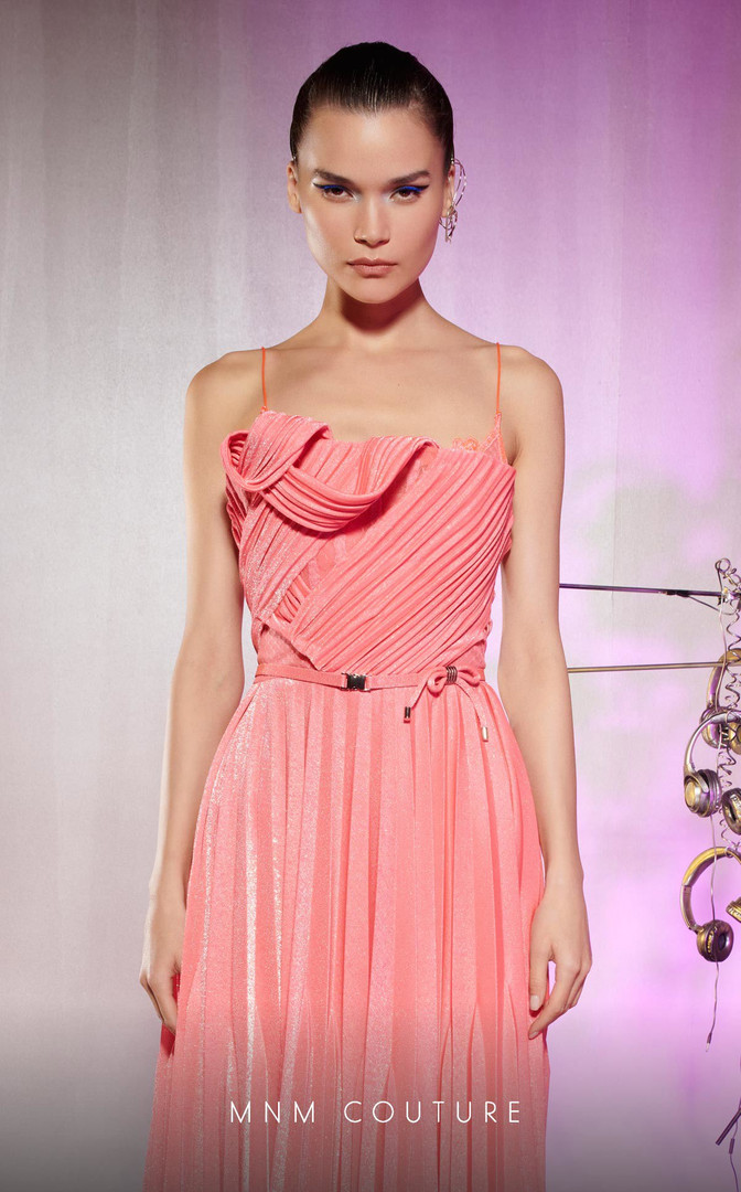 MNM Couture E0045 Straight Neck Straps Sleeves Long Dress