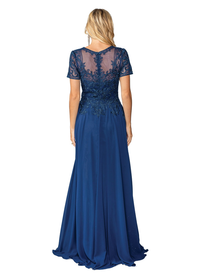 Dancing Queen 4445 Lace Embellished Bodice Short Sleeve Gown