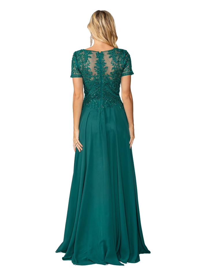 Dancing Queen 4444 Lace Embellished Chiffon Cap Sleeves Gown