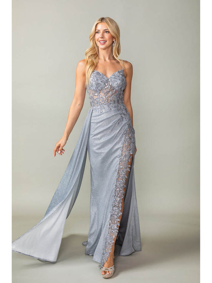 Dancing Queen 4377 Side Ruffle Sleeveless Glitter Long Gown