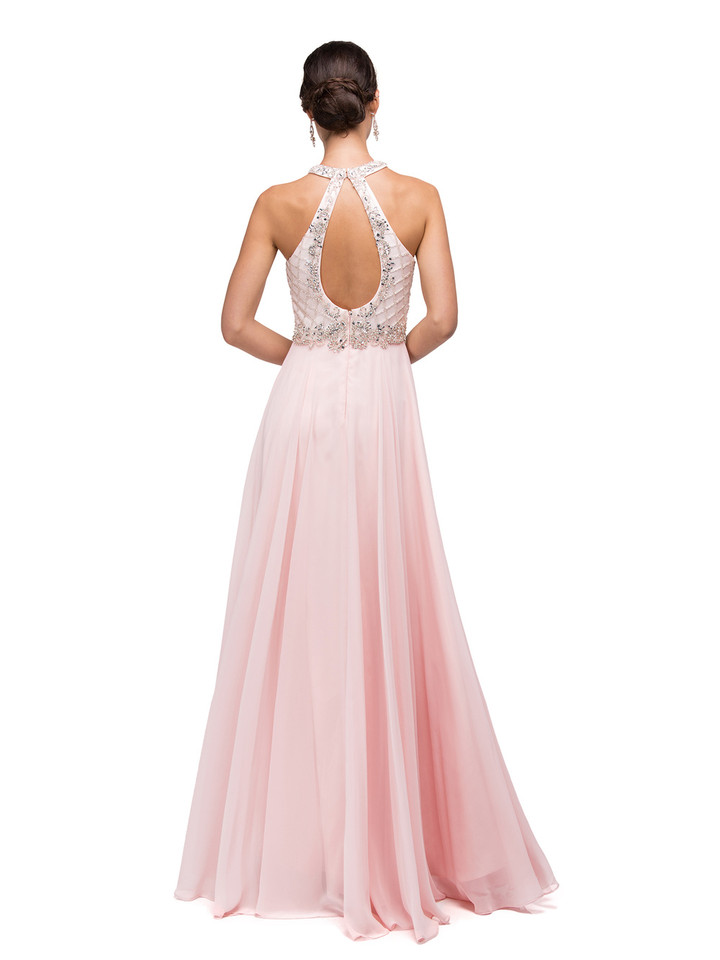 Dancing Queen 9591 Embellished Lace Bodice Halter Neck Gown