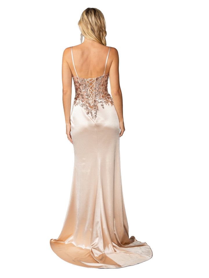 Dancing Queen 4443 Lace Detail Satin Sleeveless Mermaid Gown
