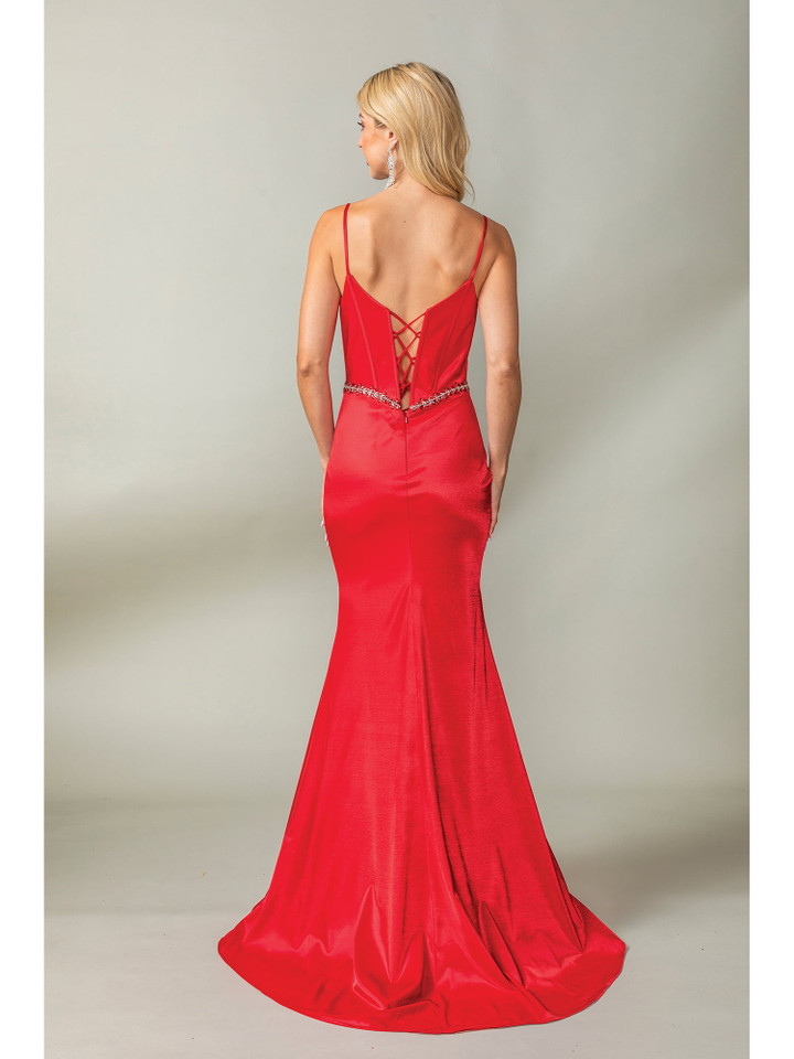 Dancing Queen 4403 Jewel Encrusted Waistline Satin Long Gown