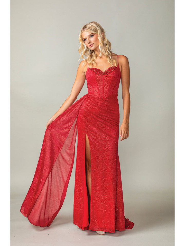 Dancing Queen 4399 Beaded Bust Sleeveless Side Slit Gown
