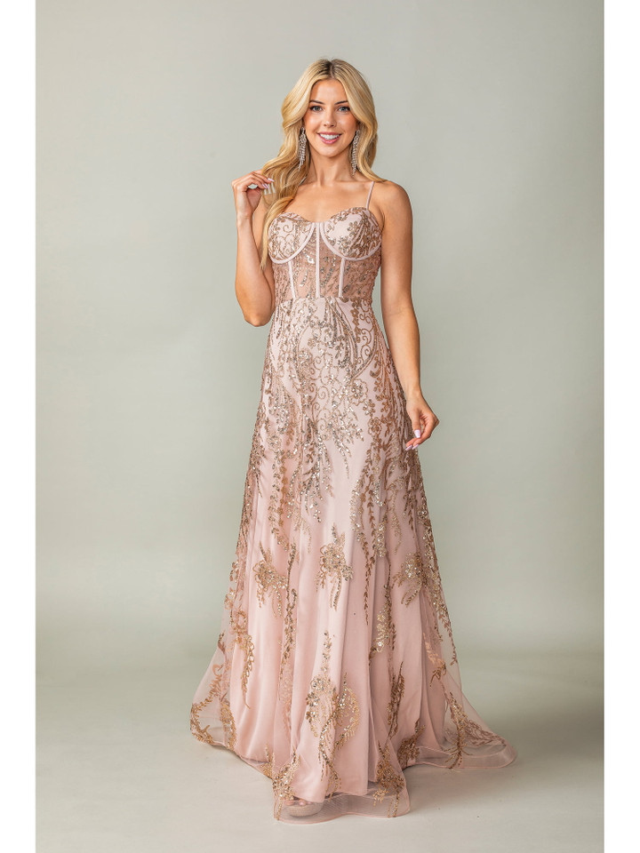 Dancing Queen 4359 Floral Embroidery Sequined Sheath Gown