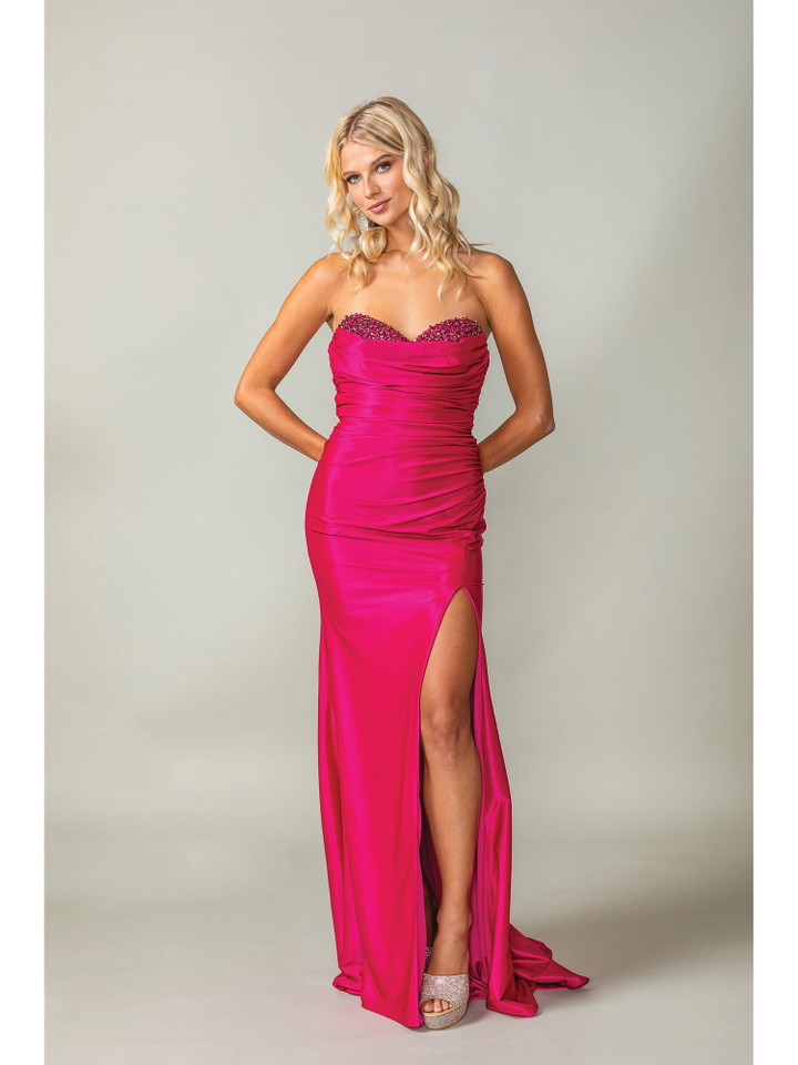 Dancing Queen 4411 Satin Ruched Waist Strapless Mermaid Gown