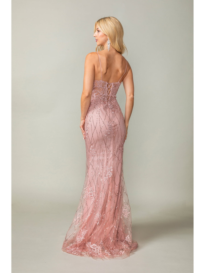 Dancing Queen 4371 Sequined Lace V-neck Sleeveless Gown