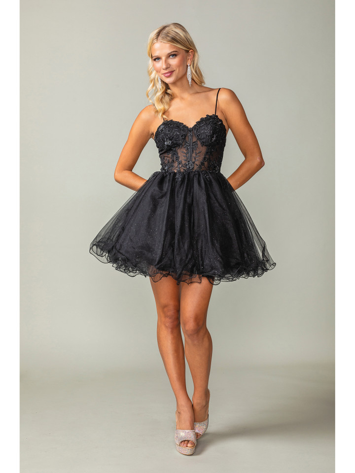Dancing Queen 3382 Glitter Accents Lace Bodice Short Dress