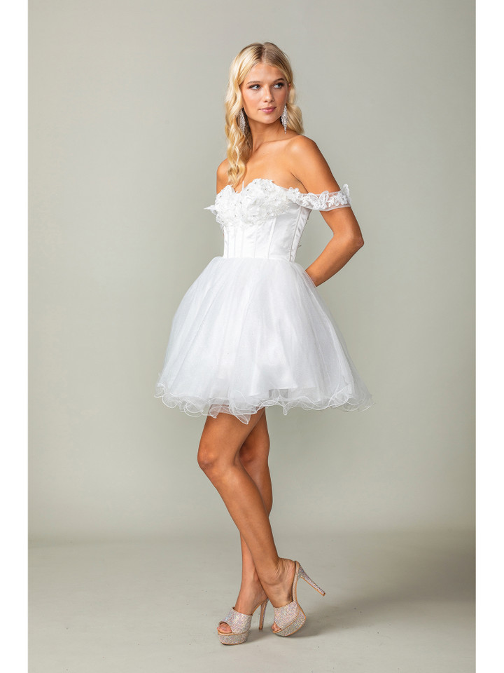Dancing Queen 3371 Ruffled Off-Shoulder Sleeves Short Dress
