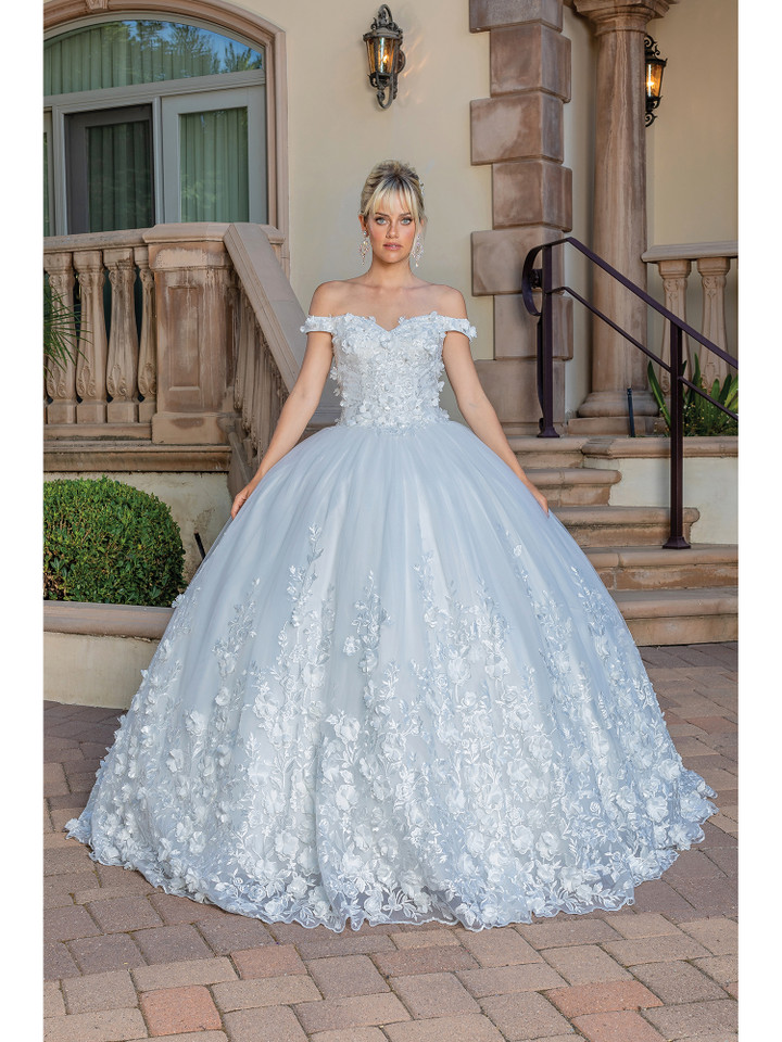 Dancing Queen 0240 Floral Lace Off-Shoulder Wedding Gown