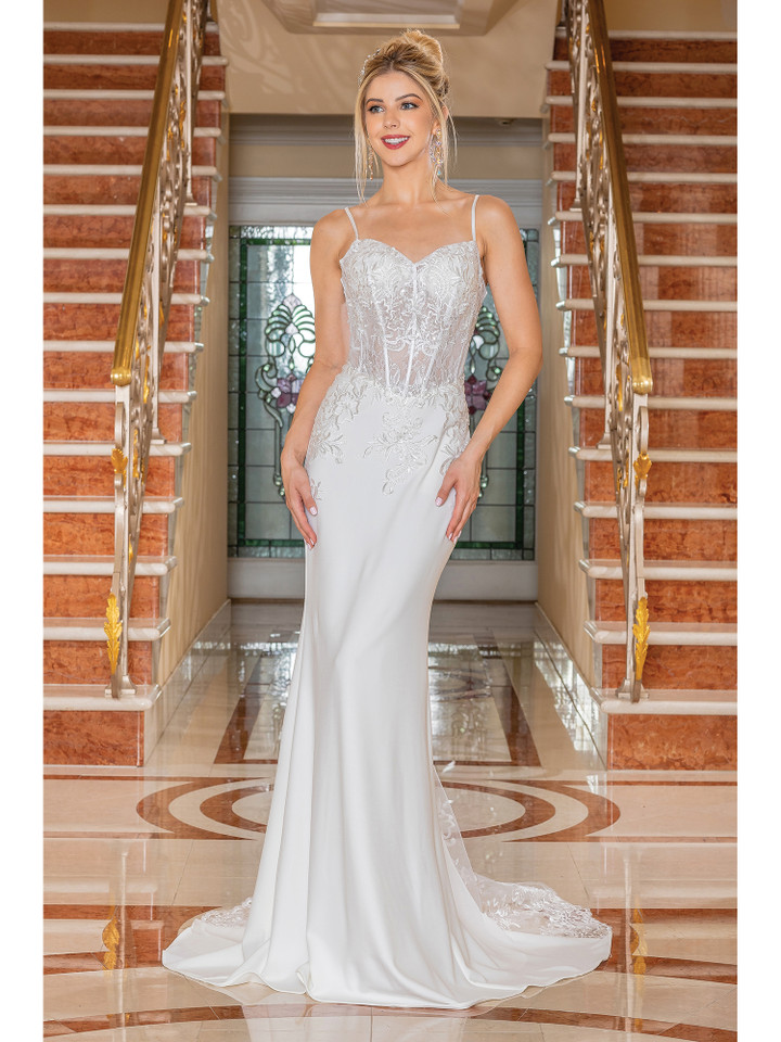 Dancing Queen 0204 Sleek Crepe Embellished Lace Insert Gown Dancing Queen 0204 Sleek Crepe Embellished Lace Insert Gown