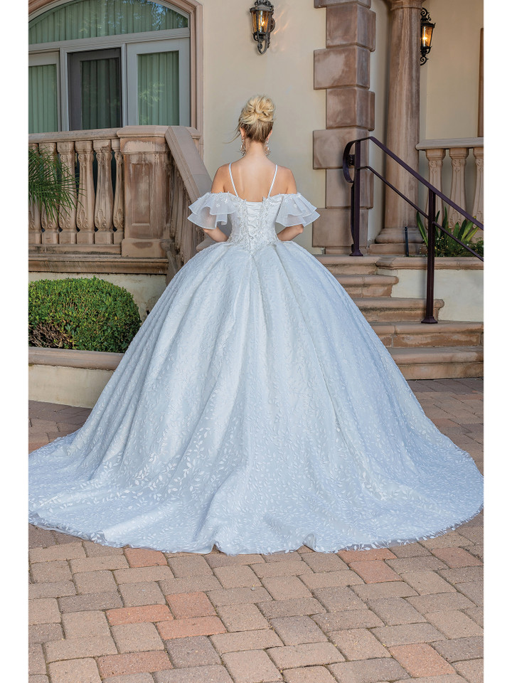 Dancing Queen 0228 Off-Shoulder Ruffled Sleeve Wedding Gown