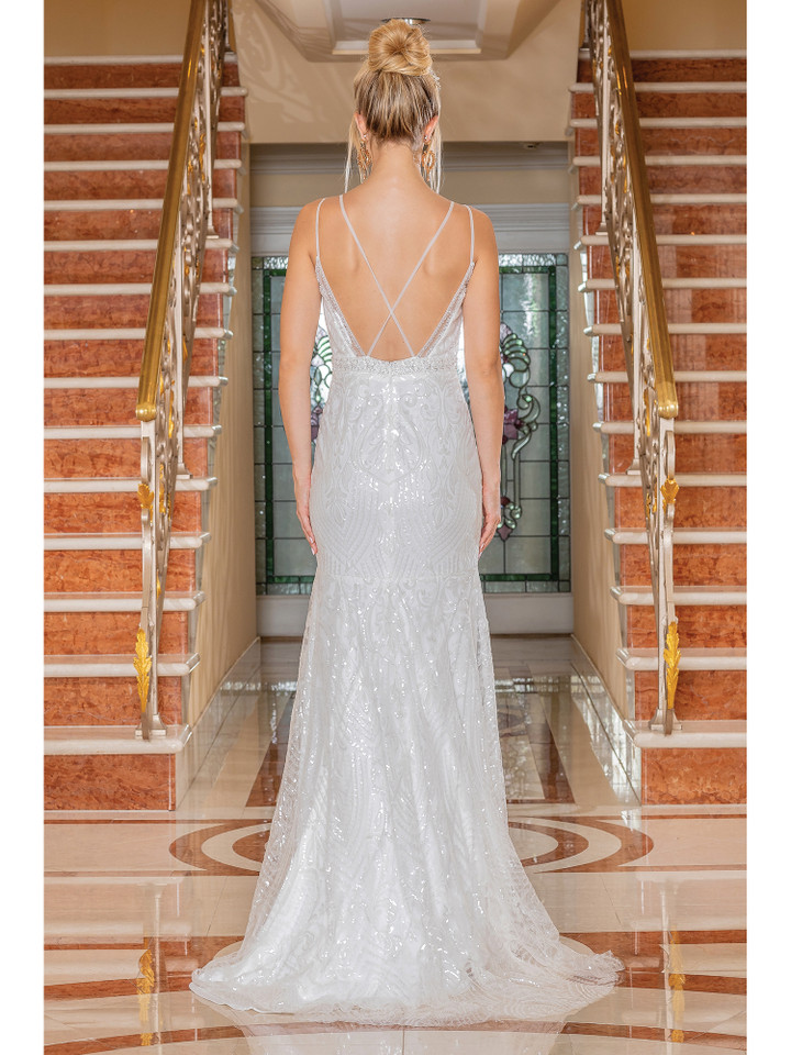 Dancing Queen 0219 Embellished Sheath V-Neck Bridal Gown