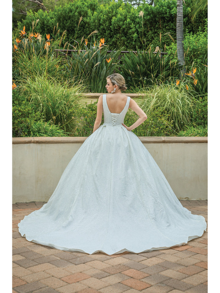 Dancing Queen 0166 Plunging V-Neck Embroidery Wedding Gown