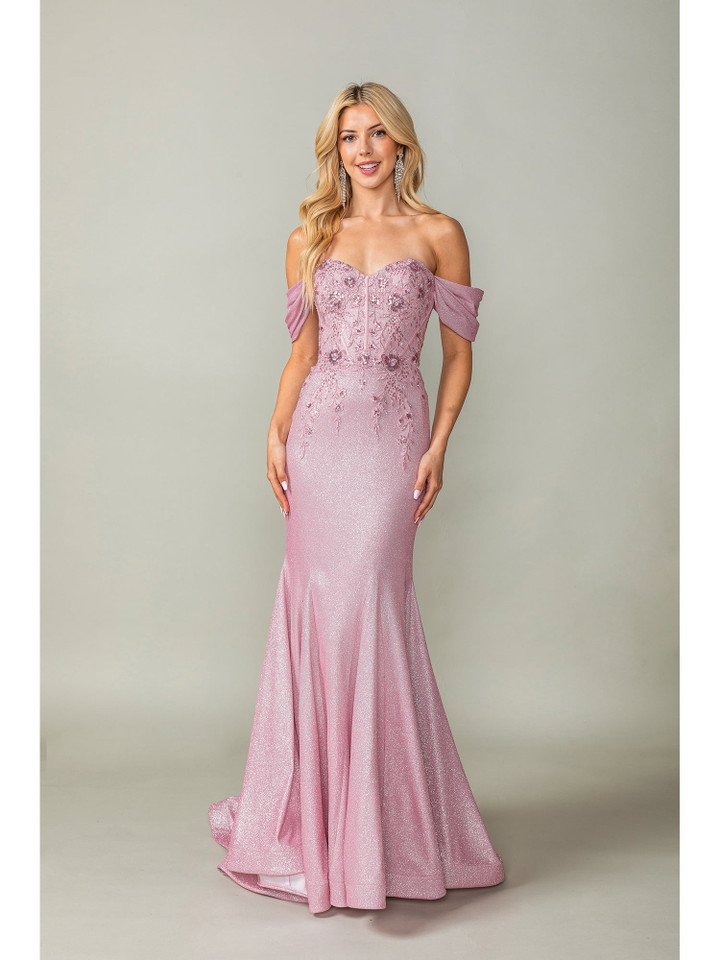 Dancing Queen 4362 Glitter Off-Shoulder Sleeves Prom Gown