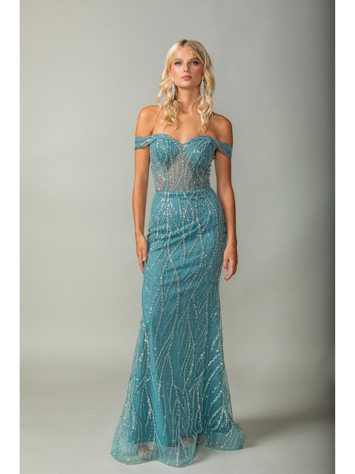 Dancing Queen 4370 Embellished Off-Shoulder Sleeves Gown