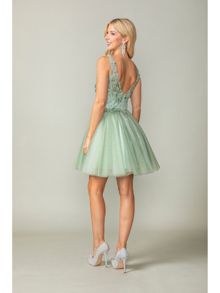 Dancing Queen 3374 Embroidered Bodice V-Neck Short Dress