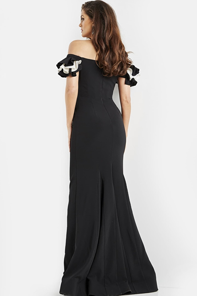Jovani 07017 Crepe Ruffles Off the Shoulder Sheath Dress