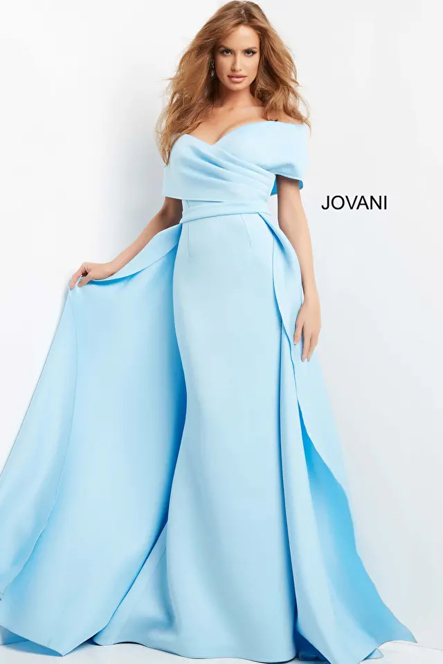 Jovani 07443 Scuba Off the Shoulder Sweetheart Neck Dress