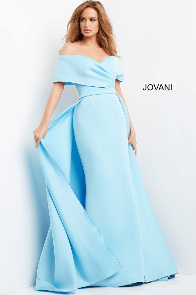 Jovani 07443 Scuba Off the Shoulder Sweetheart Neck Dress