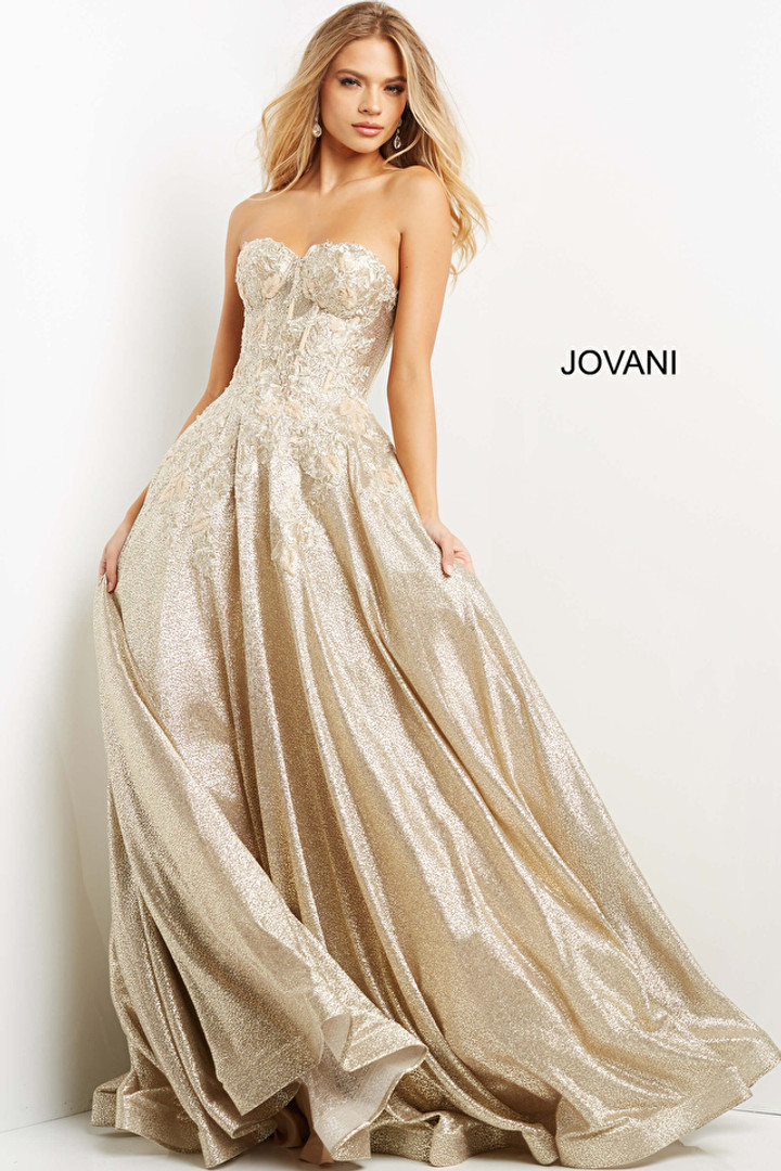 Jovani 07497 Metallic Strapless Sweetheart Neck Long Dress Jovani 07497 Metallic Strapless Sweetheart Neck Long Dress